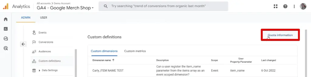 Opening the quota information