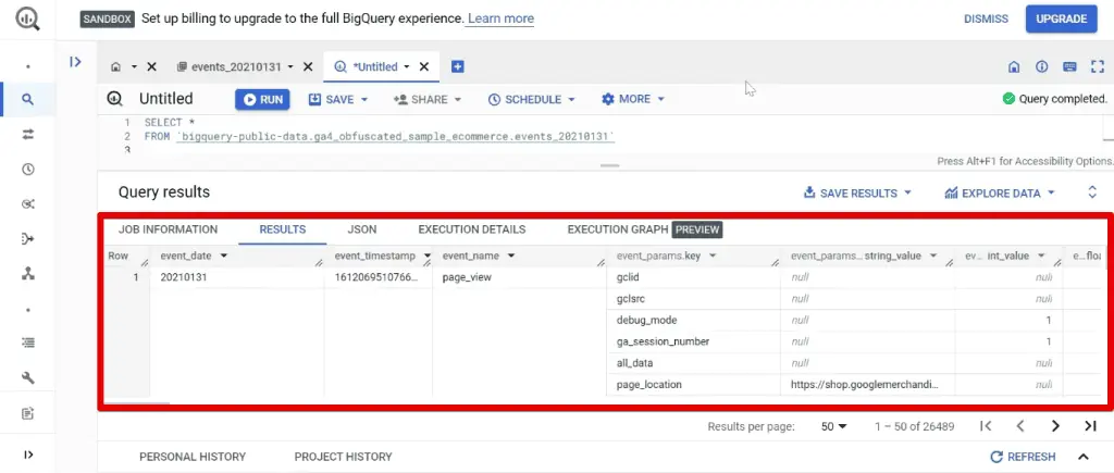 Query results for retrieving all data