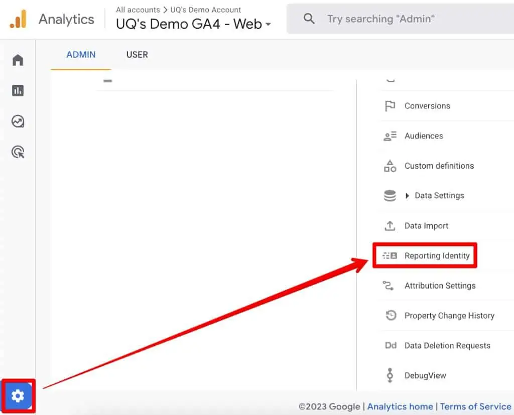 Reporting identity in GA4 admin settings