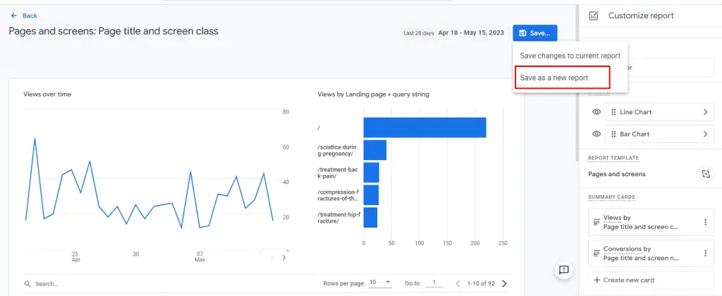 Saving configurations as a new report
