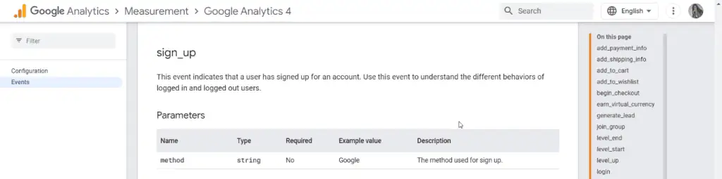 Sign_up event documentation