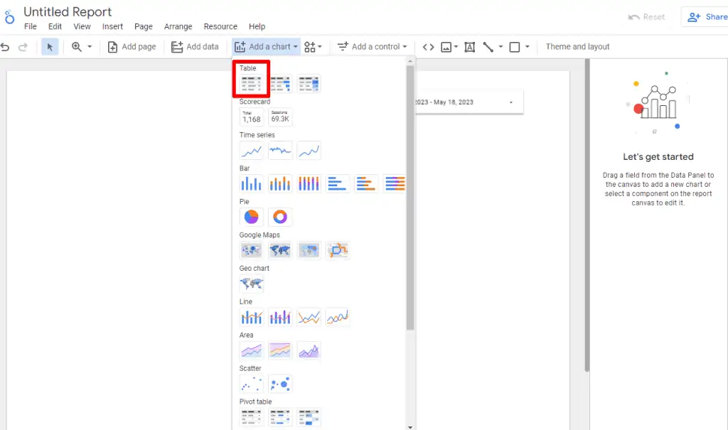 Table chart in Looker Studio