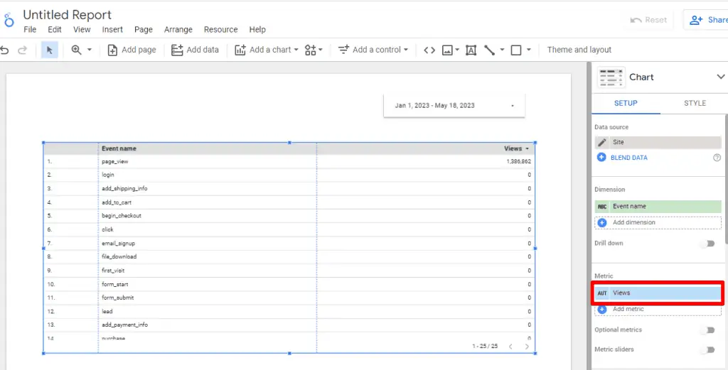 The table with all events list