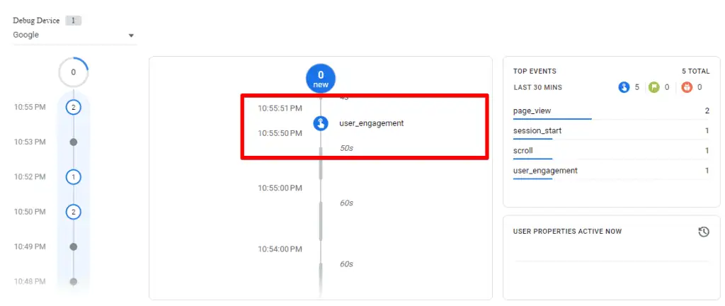User_engagement event within Debug View in GA4