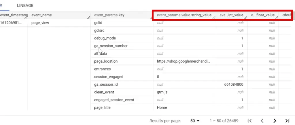 Value field column in the preview tab