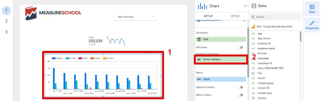 Adding a column chart with the device category breakdown dimension