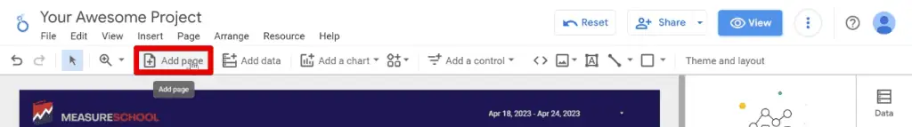 Adding a new page to the report