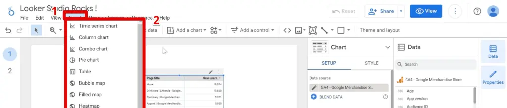 Adding charts through the insert tab