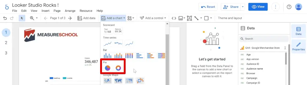 Adding pie charts in Looker Studio