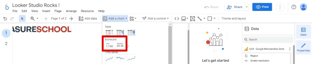 Adding scorecards in Looker Studio