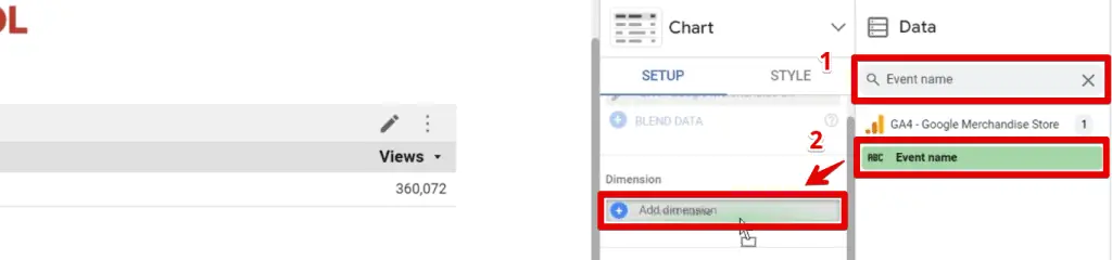 Adding the event name dimension to the chart