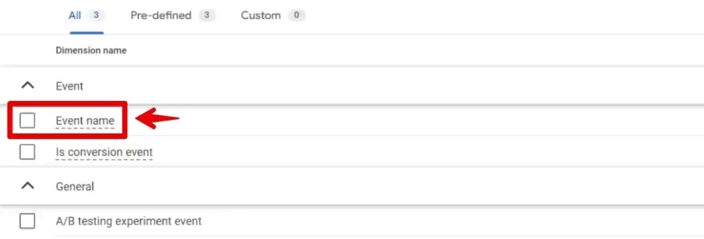 Adding the event name dimension to the report