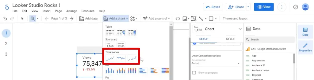 Adding time series charts in Looker Studio