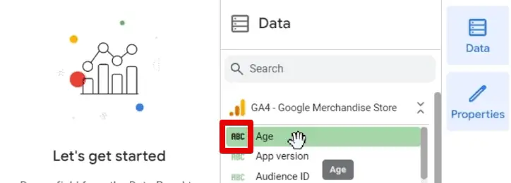 Age dimension in the data source