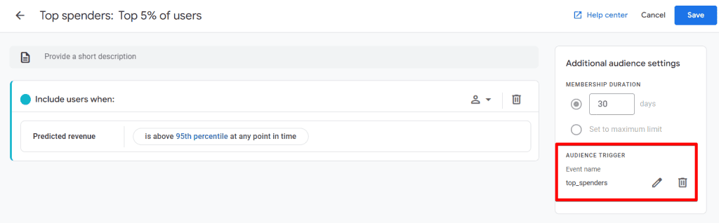 Audience triggers creating