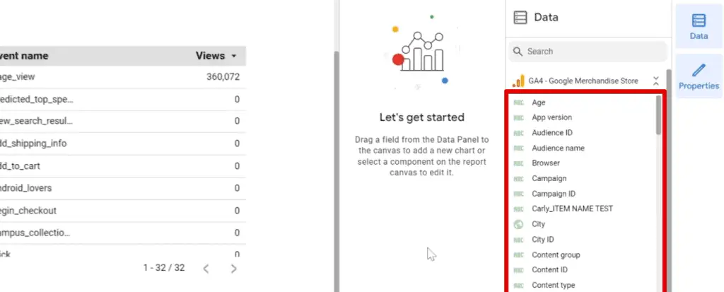 Available data in the data source