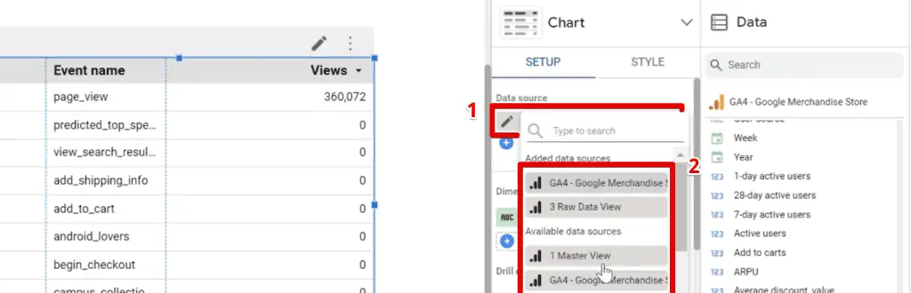 Changing the data source of the chart