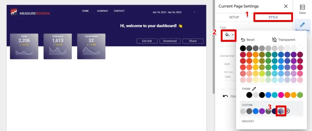Changing the page background color
