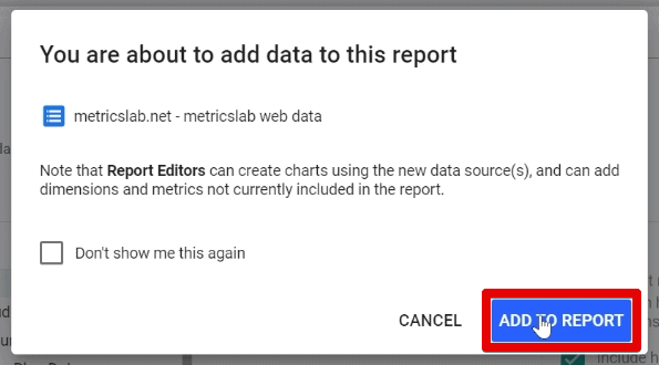 Confirming the addition of Google Sheets data