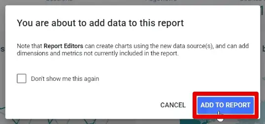 Confirming the addition of the dashboard template to the report