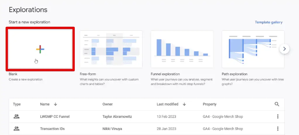 Creating a blank exploration report