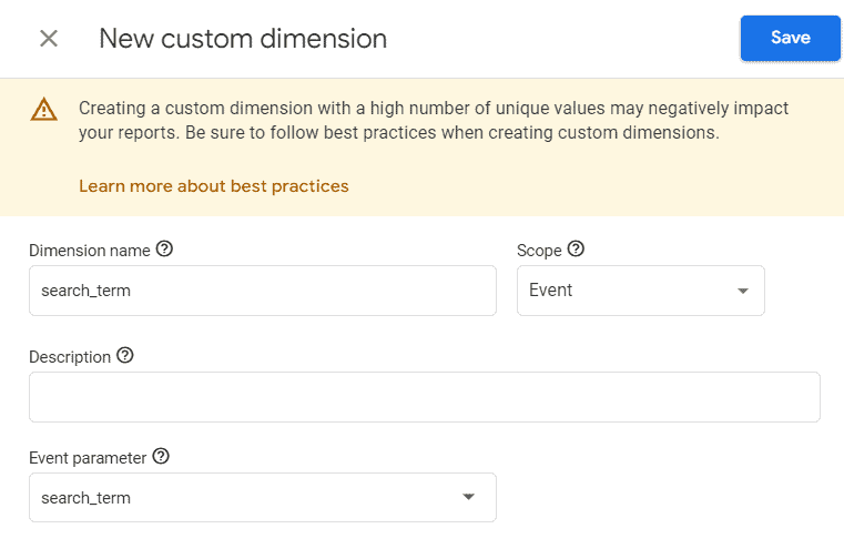 Creating a new custom dimension screen