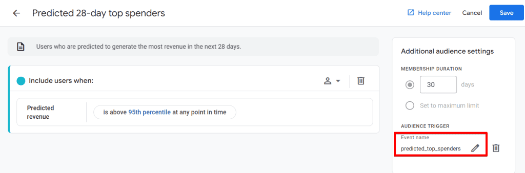 Custom events based on the audience trigger