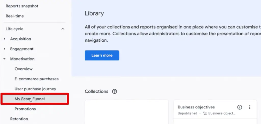Custom funnel in the reports library