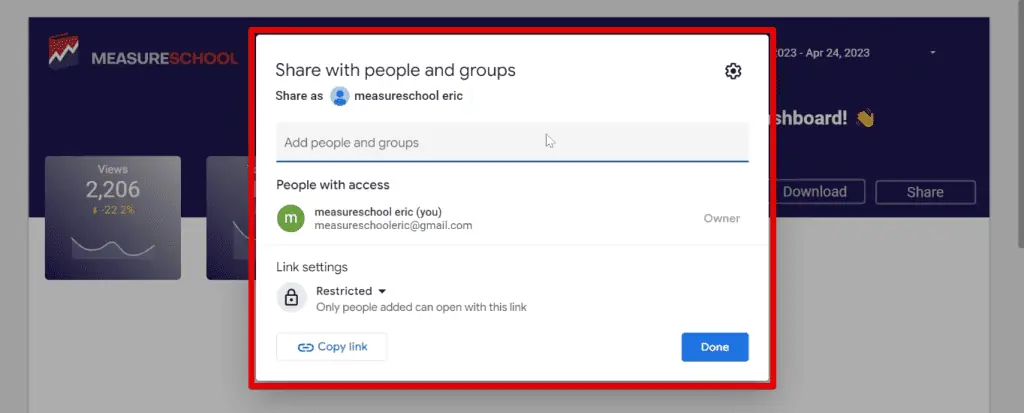 Dashboard sharing settings in Looker Studio