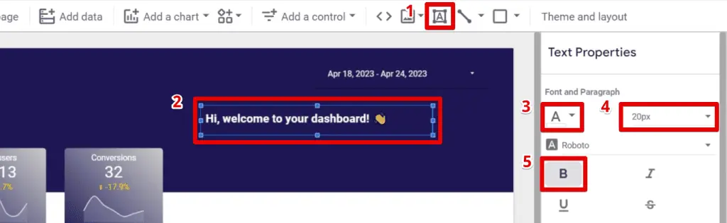 Dashboard welcoming text formatting