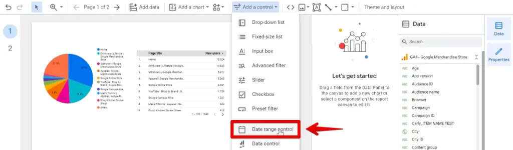 Date range control in Looker Studio