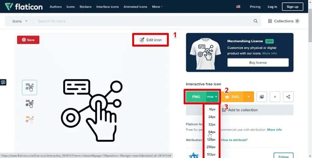 Editing and downloading options in FlatIcon