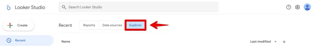 Explorer tab on the Looker Studio homepage