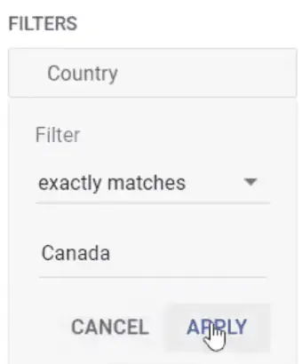Filtering the report to show data from Canada