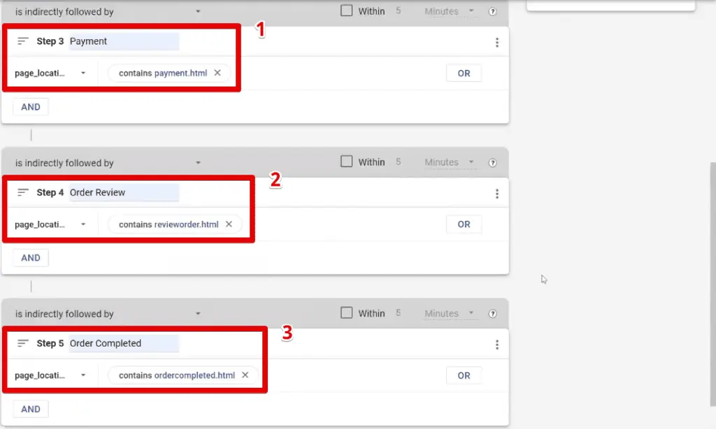 Final funnel steps configuration