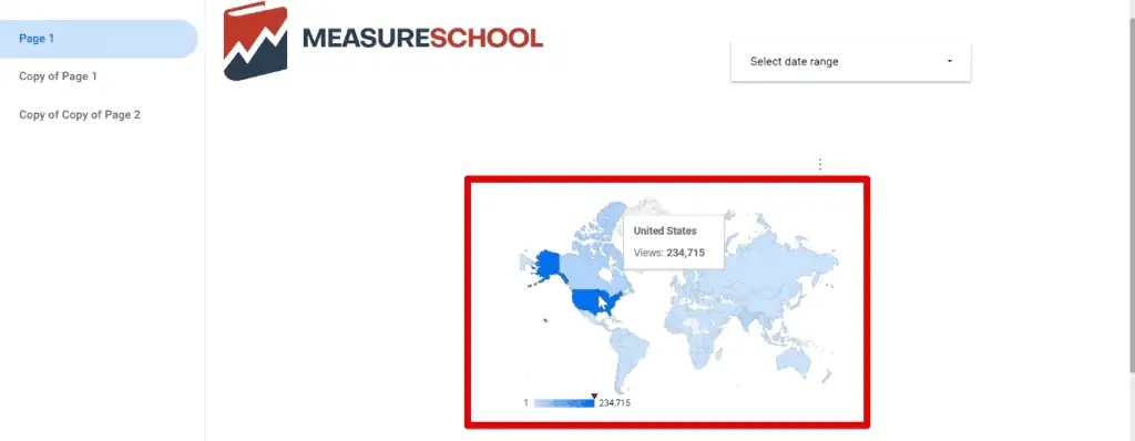 Geo chart showing views by country