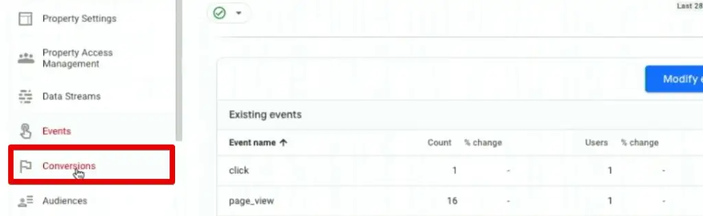Going to the conversions section