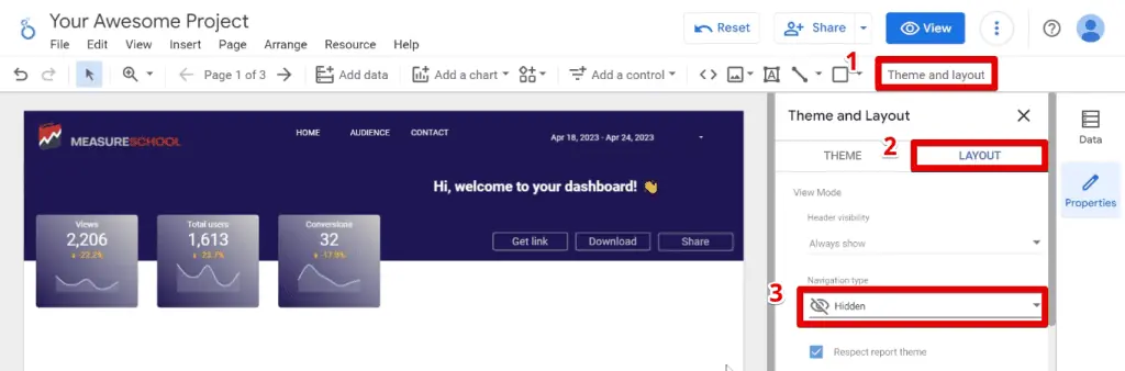 Hiding the default page navigation menu