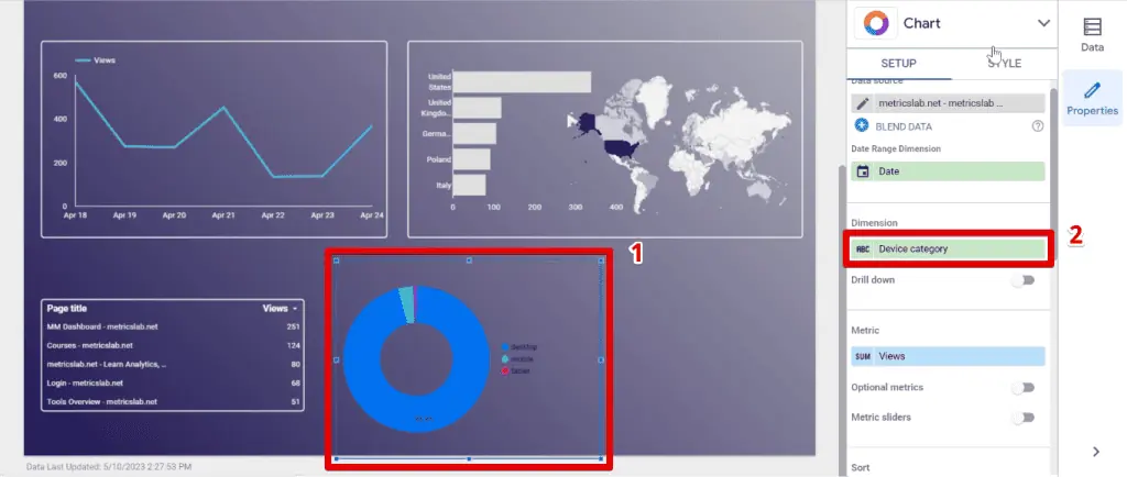 Inserting a donut chart for the device categories