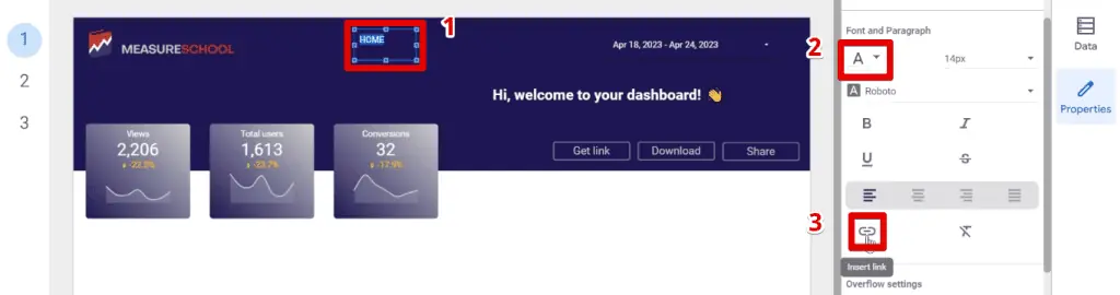 Inserting a link to the page navigation text