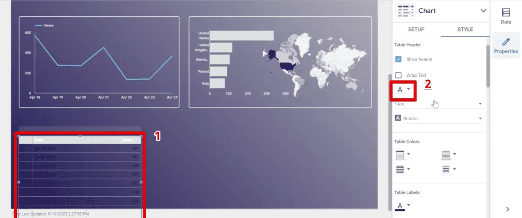 Inserting a table in Looker Studio