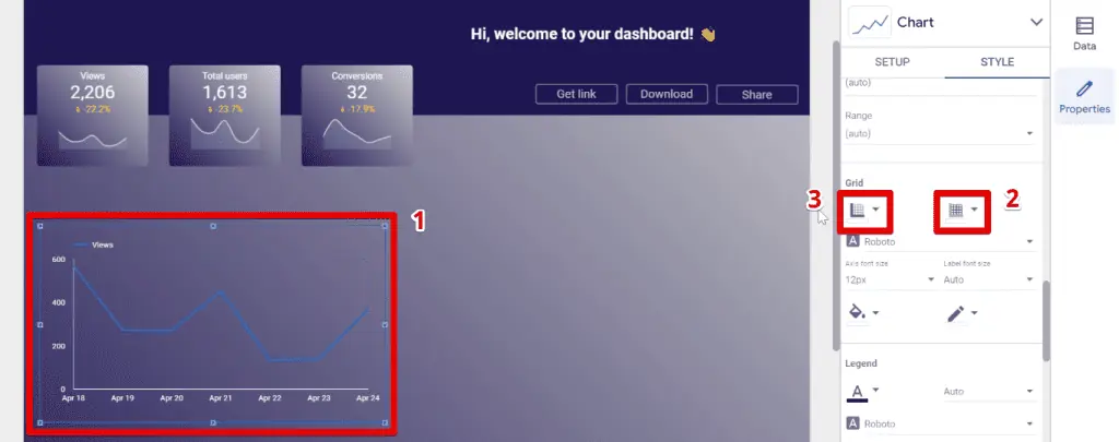 Inserting a time series chart and setting the grid colors