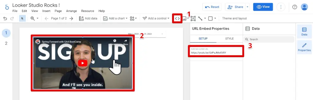 Inserting an embedded URL into the canvas