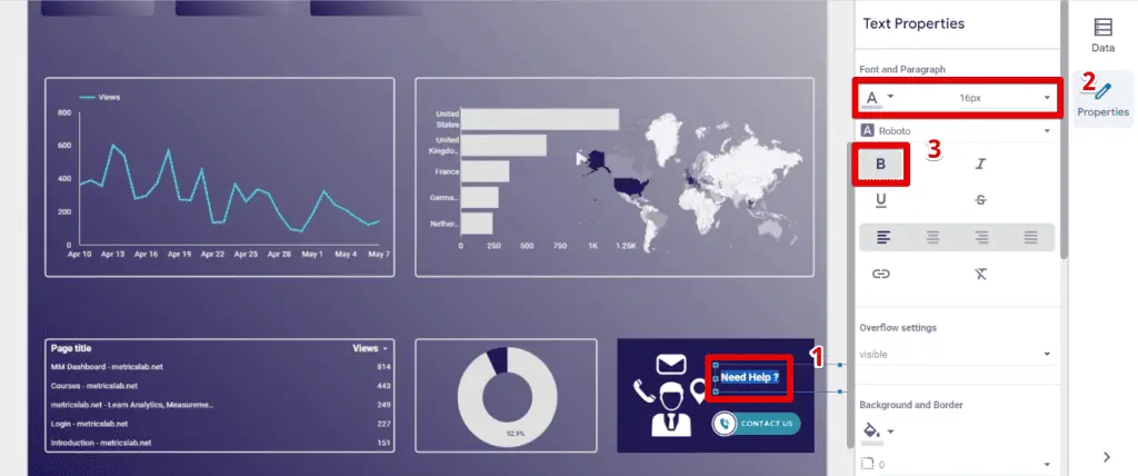 Inserting text in the contact section