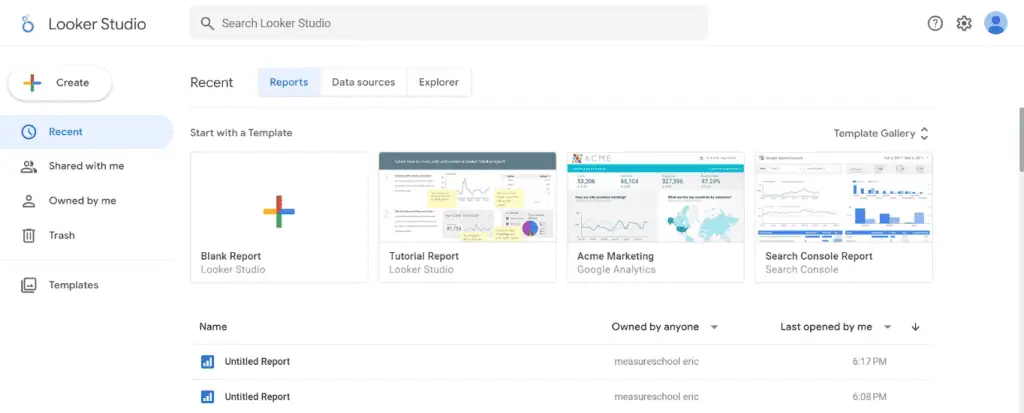 Looker Studio homepage