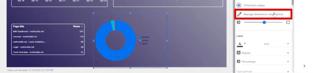 Managing dimension value colors