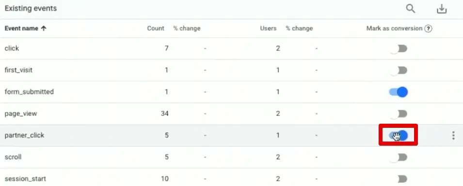 Marking the custom event as a conversion