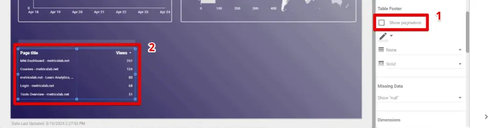 Removing table pagination