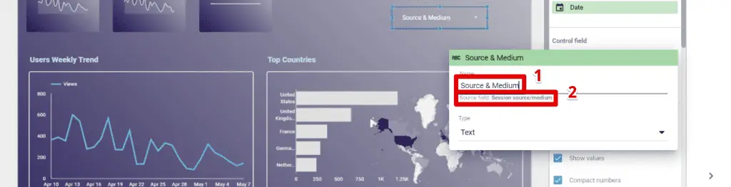 Renaming the session source/medium control