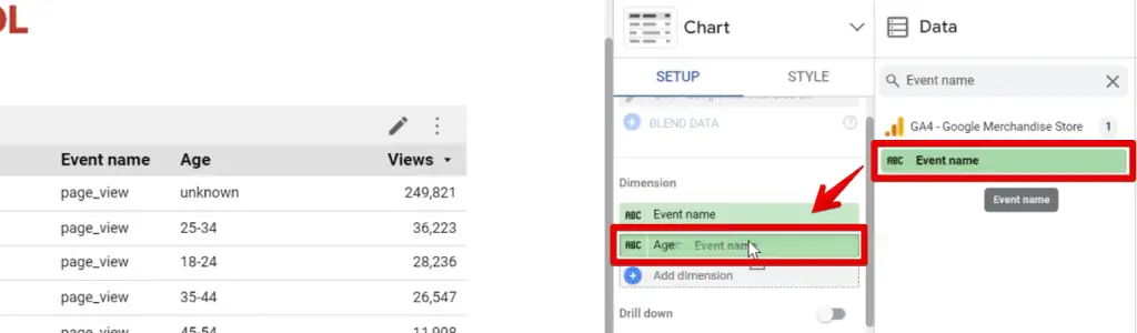 Replacing a dimension by dragging the replacement on top